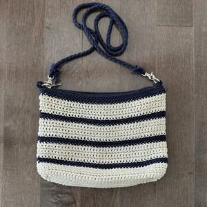 The Sak Nautical Striped Knit Convertible Crossbody Seacoast Preppy Navy Cream